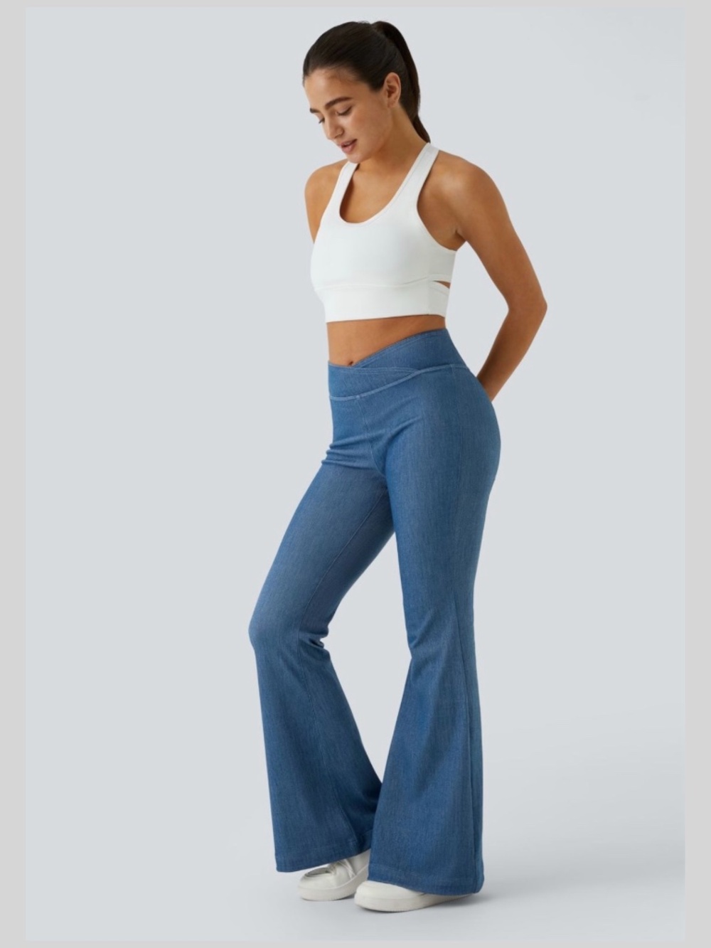 HALARA Flex™ High Waisted Crossover Casual Flare Jeans Dark Wash US Sz L Reg
